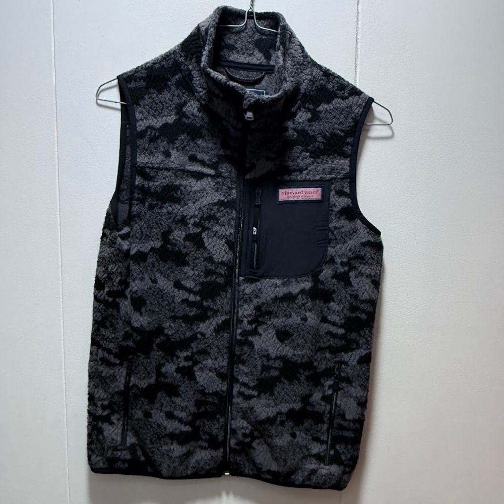 Vineyard Vines Kids Sherpa Fleece Vest Camo Print Zip Up Pockets Youth M